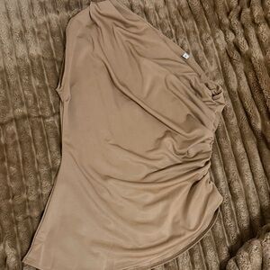 Beige One-Shoulder Draped Top